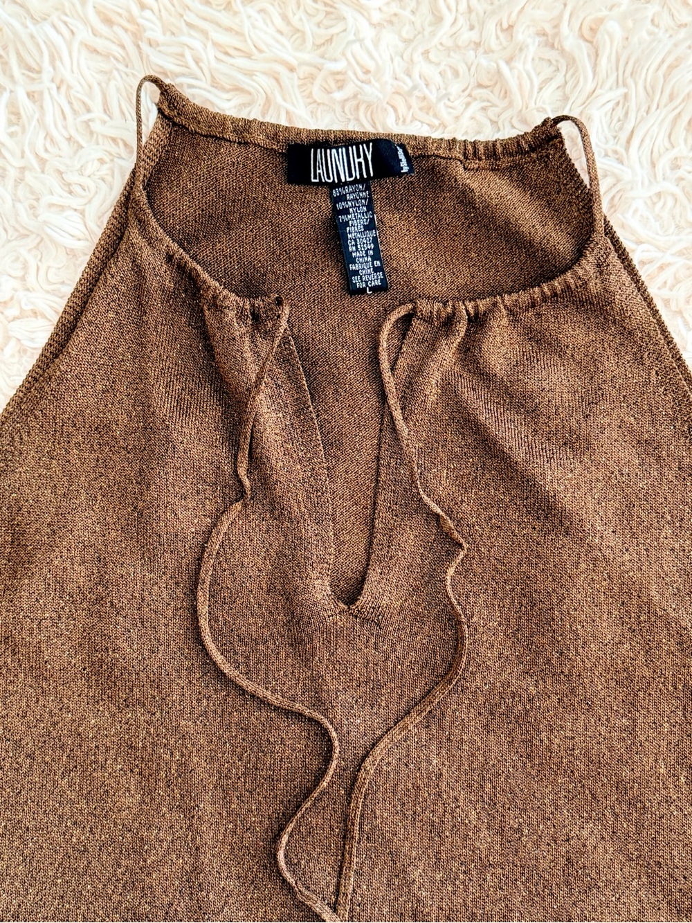 Laundry By Shelli Segal Brown Sleeveless Tie-Neck Knit Tank - Picture 7 of 8